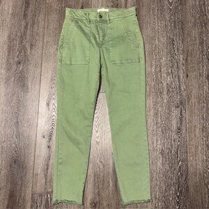 LOFT Denim Jeans Skinny Size 2 Green Straight Leg Ankle Pants Raw Hem
